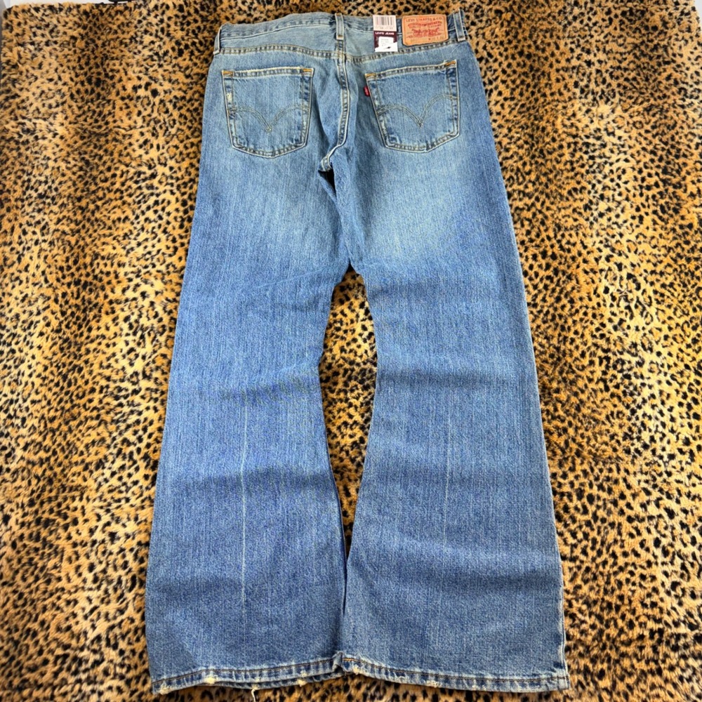 Vintage Levis 563 Low Rise Flare Jeans Mens 36x32 Blue Distressed Y2K Deadstock